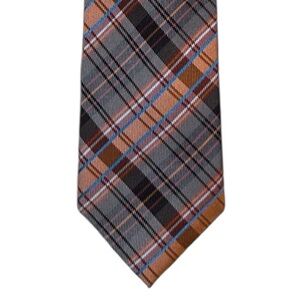 Ben Sherman Orange and Brown Modern Slim Plaid Tie 100% Silk and Handmade